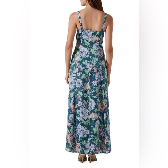 ASTR the Label Ruched Floral Cutout Maxi Dress in Teal Purple Multi Floral NWT S - Picture 4 of 13